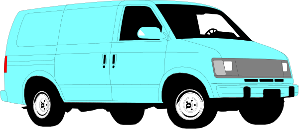 The image shows a blue van parked on an unseen street with no visible surroundings; there is also another vehicle partially obscured by the first one in front of it.