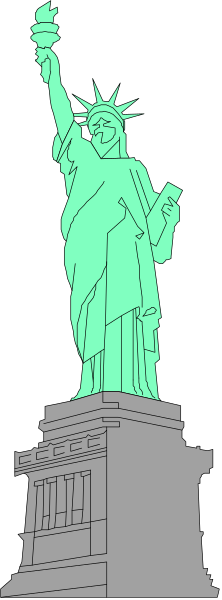 The Statue of Liberty on a background that looks like water with ripples.