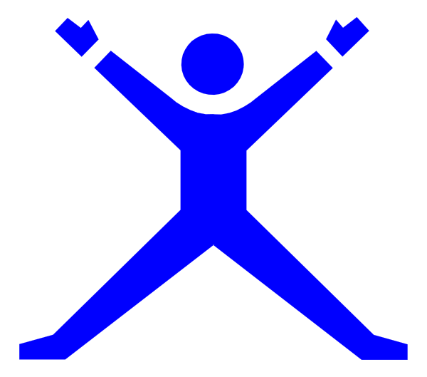 The image shows a blue stick figure with outstretched arms against an unseen background; there is no text present within this small clip-art graphic.