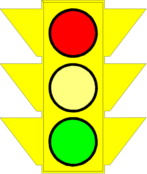 The image shows a traffic light with three colored lights: red on top, yellow in the middle, and green at bottom.