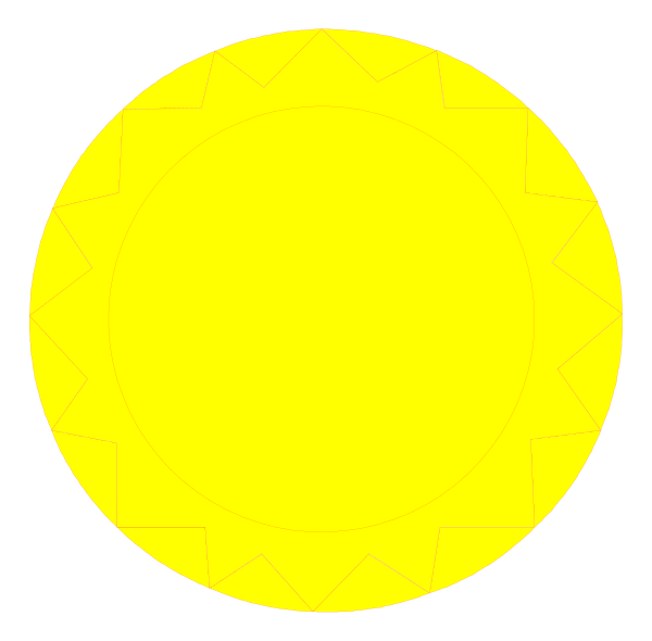 The image shows a yellow circle with jagged edges against a black background.