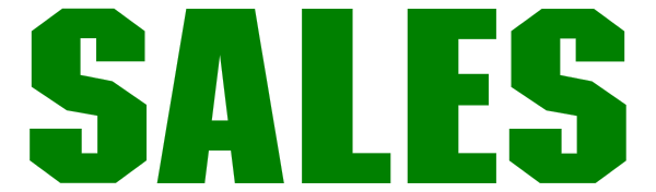 The image shows a sign with green text that reads "SALES" on it against a white background.