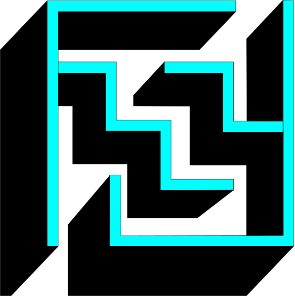 The image shows a simple black maze with blue lines on it against a dark background.