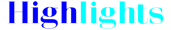 The text "highlights" on a gray background with blue lettering.