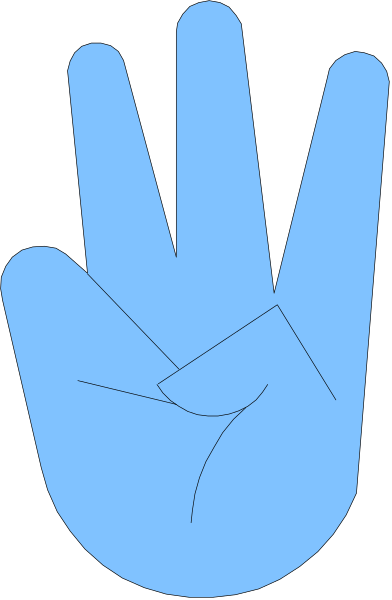 The image shows a blue hand with fingers spread out against a black background; there is no text present within this clip-art graphic.