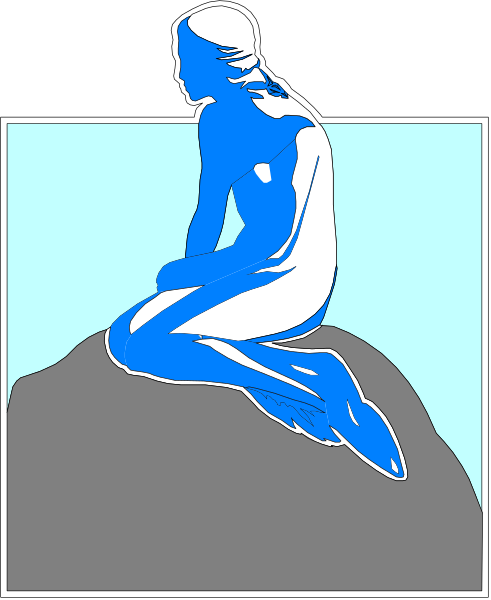 The image shows a stylized graphic of an artistic representation of a person sitting on top of what appears to be a rock in front of water with waves crashing against it; there is no text present within this clip-art illustration, and its style seems modern or contemporary art.