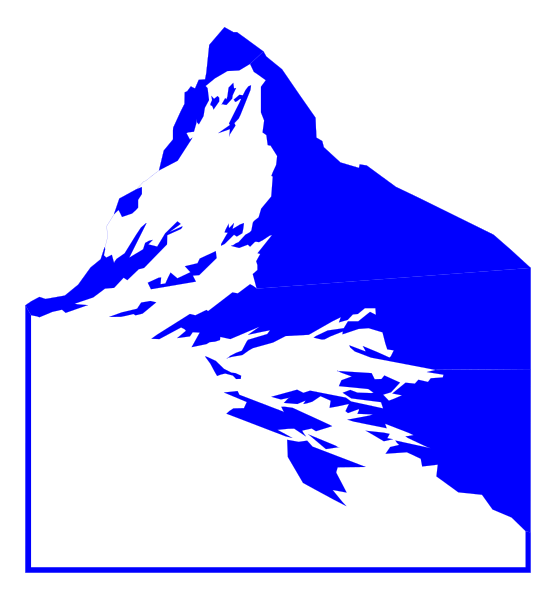 The image shows a stylized map of Mount Everest with its peak prominently displayed against a blue sky background on top left corner; below it is an outline representing North America in white coloring within a darker shade, suggesting landmasses and borders without specific details or features that would indicate countries.