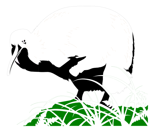 The image shows a cartoon wolf standing on green grass with its head turned to look at something offscreen while surrounded by tall weeds in what appears to be an outdoor nighttime scene.