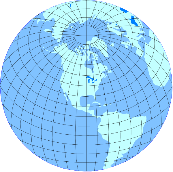 The image shows two globes side by side with a blue background; on each globe is an illustration of North America in white lines against darker shades representing landmasses and oceans.