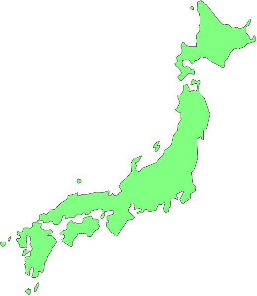 The map shows Japan with green shading on some areas of Honshu Island.