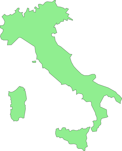 The map shows a stylized representation of Italy with its regions highlighted against a black background.