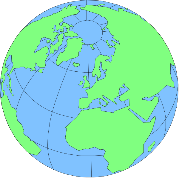 The image shows two views of a globe: on top it's an Earth map with countries labeled; below is another view showing continents in shades of green against blue oceans.