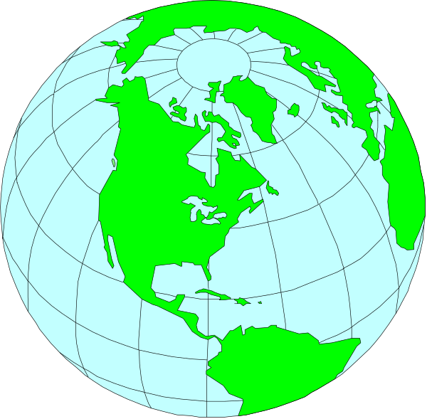 The image shows a globe with two different views of Earth: on top half is North America while bottom half displays South America.