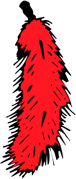 The image shows a red abstract shape resembling an animal with multiple legs against a black background on what appears to be a digital display screen.