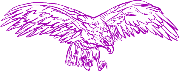 The image shows a purple eagle with wings spread out against a dark background.