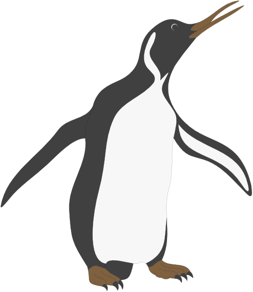 The image shows a cartoon penguin standing upright with its beak open as if it's speaking, set against a plain background that does not provide any additional context about location or time of day.