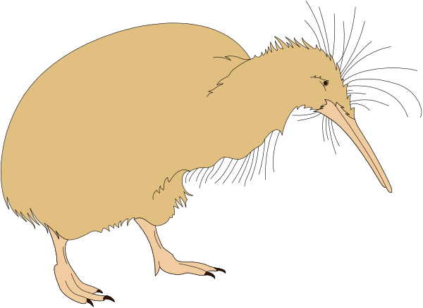 The image shows two kiwi birds standing on a black background with their heads turned to look at each other from opposite directions; there is no text present in this clip-art illustration.