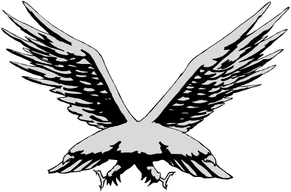 The black and white logo features a stylized eagle with wings spread wide above an emblem that resembles a shield or crest at its base.