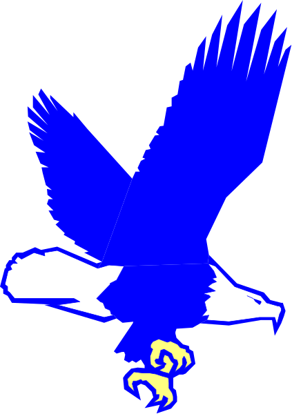 The image shows a blue eagle with its wings spread against an indistinct background; it is stylized as clip-art.