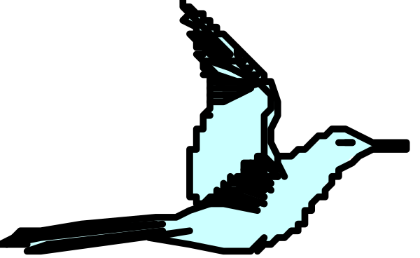 The image shows a black and white photo of two birds flying close together with their wings spread wide against an indistinct background that appears to be dark sky at nighttime.