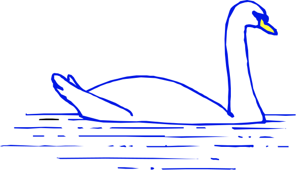 The image shows a stylized depiction of a swan swimming on water with ripples around it against a dark background; there is no text present in this clip-art illustration.