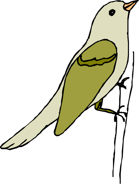 The image shows a cartoon bird with an open beak perched on what appears to be a branch against a black background.
