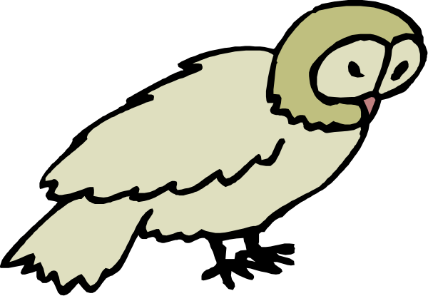 The image shows a cartoon owl sitting on top of an object that resembles a tree branch with leaves around it against a black background.