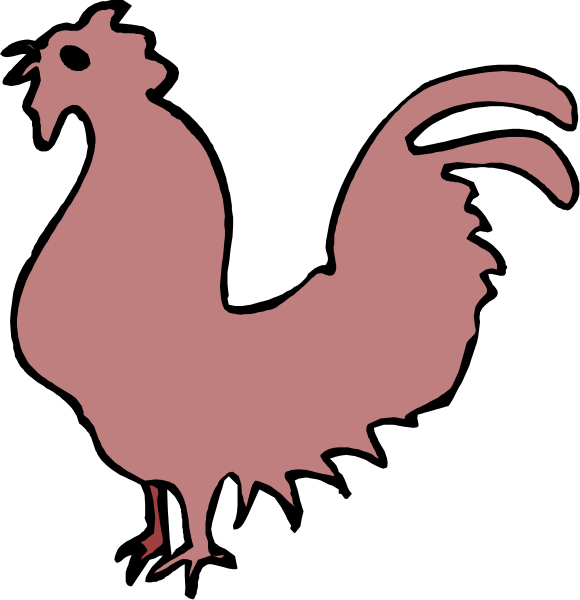The image shows a pink silhouette of a rooster standing on what appears to be an egg with its wings spread out behind it against a black background.