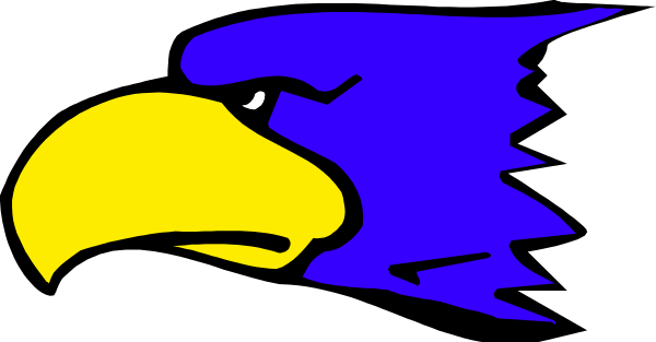 The image shows a blue eagle with its wings spread on top of an American football banner that has yellow text reading "Eagles."