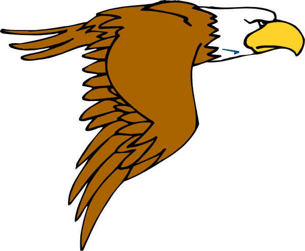 The image shows a cartoon eagle with its wings spread wide against a black background.