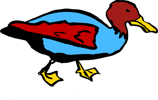 The image shows a cartoon bird with red feathers on its wings standing next to an open book that has blue pages inside it.