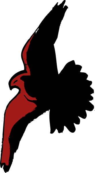 The image shows a black background with two red silhouettes of figures that appear to be dancing; there is no text present in this clip-art image.