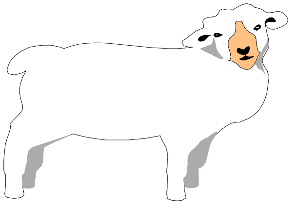 The black and white cartoon shows a sheep standing next to an animal that resembles a humanoid figure with arms outstretched in front of it; both figures appear friendly against a dark background.