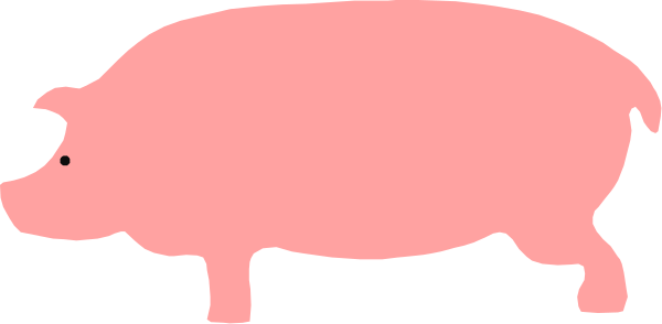 The image shows a pink pig with two ears on its head walking to the right across what appears to be an unseen surface in front of it.
