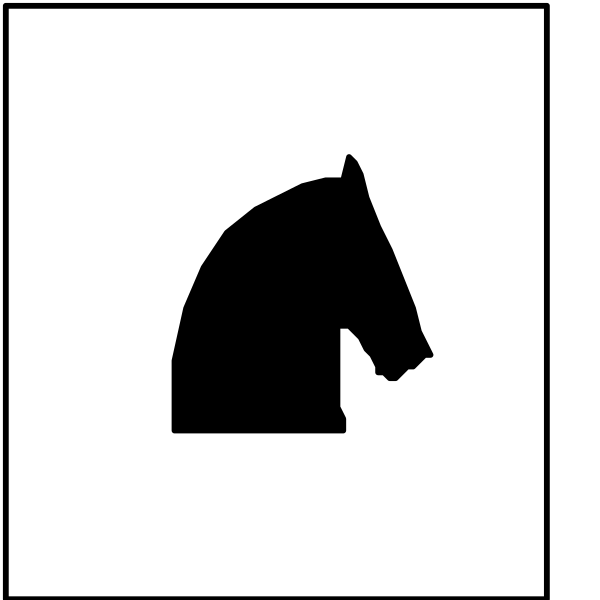 The image shows a black silhouette of an iconic symbol for horse racing: two horses' heads facing each other with their necks crossed over one another in front of them.