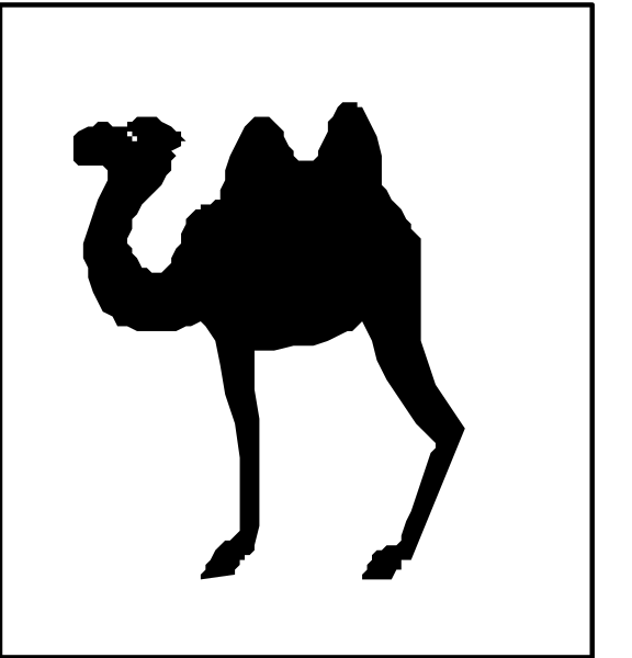 The image shows a camel icon on top of an elephant symbol with both icons being black against white backgrounds. There is no text present in this clip-art graphic. It appears to be related to transportation, as these animals often carry people across desert landscapes or are used for tourism purposes such as riding experiences and safaris. The camel icon typically represents a means of transporting goods over long distances through arid environments like deserts.