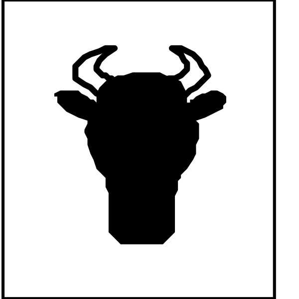 The image shows a black and white icon of an animal that resembles a cow with horns on its head next to two symbols: one is a recycling symbol indicating waste management practices like composting, reducing plastic use, etc., while the other appears to be related to agriculture or farming.
