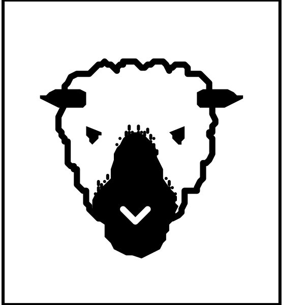 The image shows a black and white illustration of two sheep heads with their faces turned towards each other; there is no text present in this clip-art image.