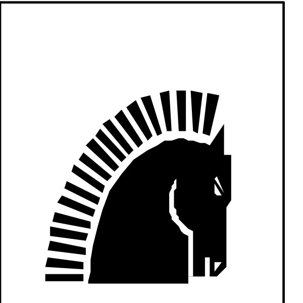 The black and white logo of a horse's head with an arrow pointing to it from above.
