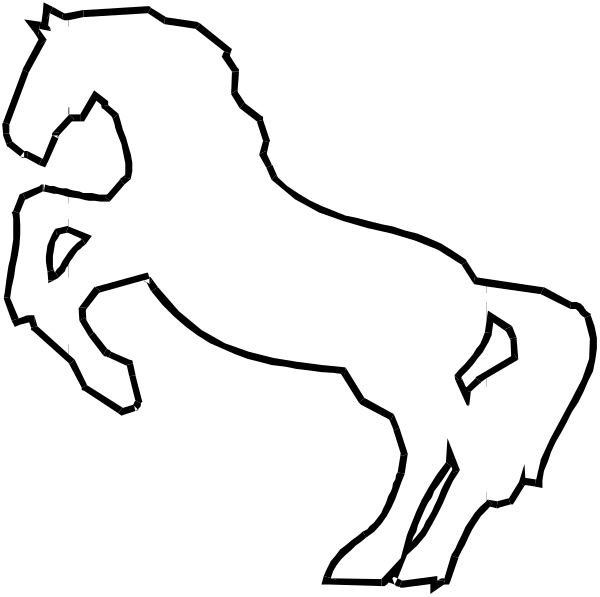 The black silhouette of a horse standing next to another figure that appears humanoid but is also an animal with four legs in this image.