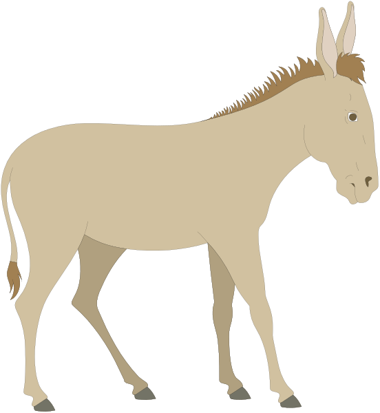 The image shows a cartoon of an adult donkey standing next to its foal on what appears to be a stylized representation of grass with two distinct shades: one lighter than the other.