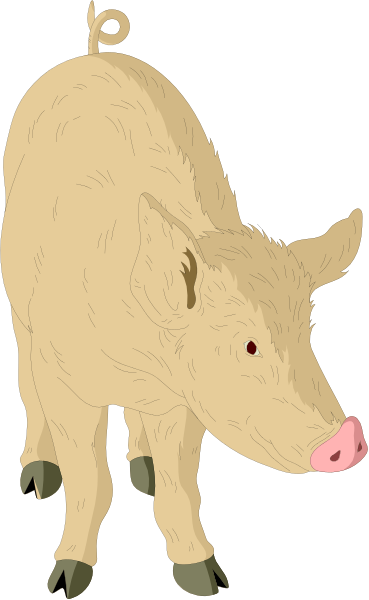 The image shows a cartoon of an animal that resembles a pig with horns standing upright on two legs against a plain background.