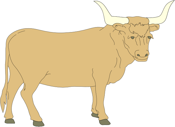 The image shows a black and white illustration of two cows standing side by side with horns on their heads; there is no text present in this clip-art picture.