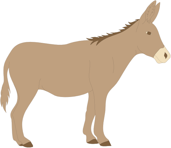 The image shows a cartoon of an adult donkey standing next to its foal on what appears to be a dark background with no other visible elements.