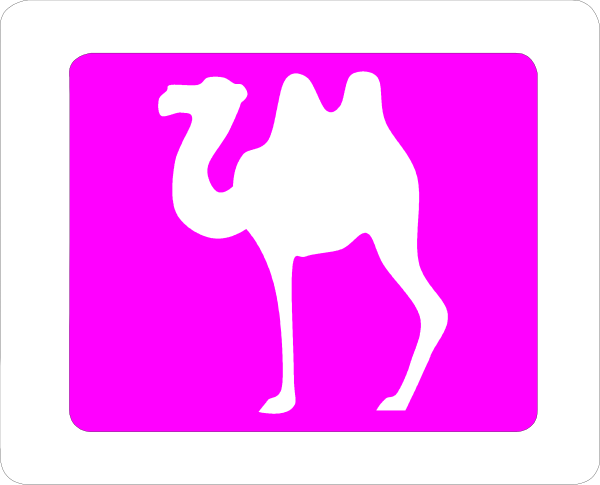 The image shows a camel icon on top of an elephant icon against a purple background with white text that reads "Camels" above it.