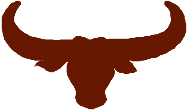 The image shows a red bull logo with two horns on either side of it against a white background.