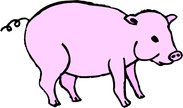 The image shows a pink pig standing upright on its hind legs with an object resembling a cigarette between its teeth against a black background.