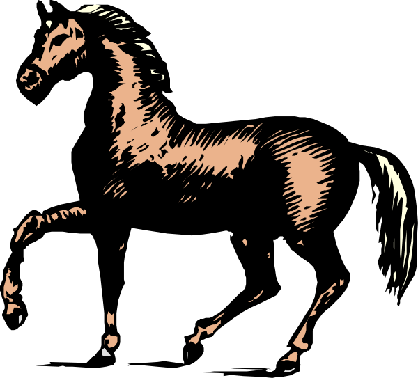 The black and white silhouette of a horse standing still against a dark background.