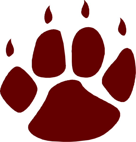 The image shows a stylized graphic of an animal paw print with claws extended on top against a black background; below it is another smaller depiction in red that appears to be a bear's nose and mouth, also set within two lines forming what looks like a speech bubble or thought balloon.