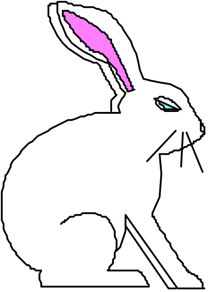The image shows a black background with two distinct pink shapes on it; these could be interpreted as eyes due to their shape but without more context, I cannot definitively identify them as such.